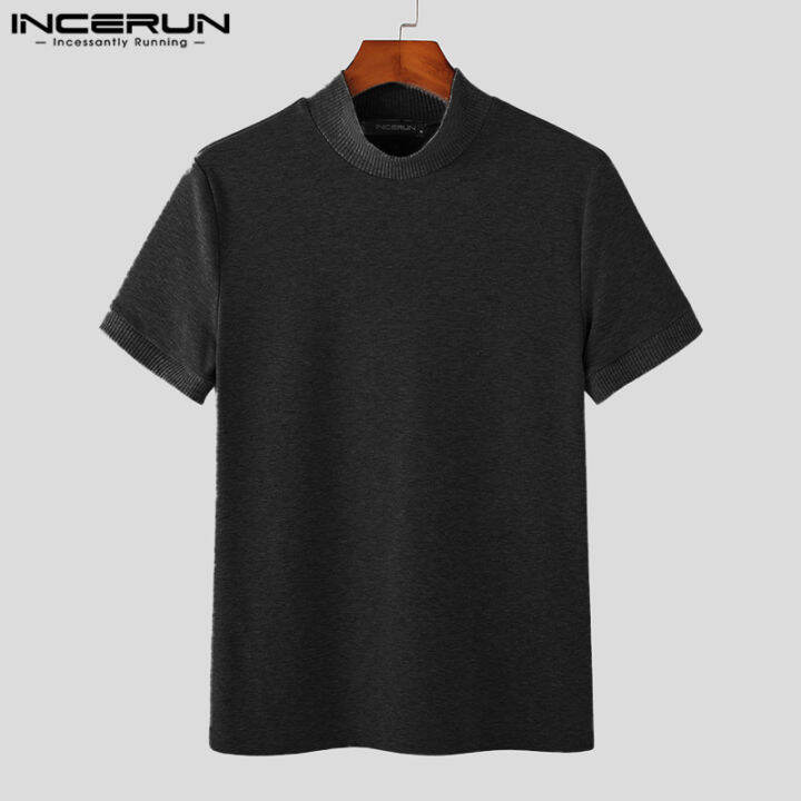 incerun-เสื้อทีเชิ้ตเข้ารูปเสื้อชิ้นบนแขนสั้นลำลองสำหรับฤดูร้อนของผู้ชาย