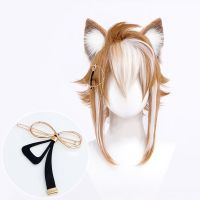 Synthetic Gorou Cosplay Genshin Impact Short Brown Wig Machine Made Cap Clip on Hair Extension Wigs for Men Women Ear Accessory Wig  Hair Extensions P