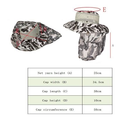；。‘【； Outdoor Fishing Hat Wide Brim Man Breathable Mesh Fishing Cap Beach Hats Camouflage Sun UV Protection Shade Hat