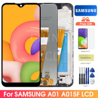 5.7 สำหรับ Samsung Galaxy A01 A015 A015F อะไหล่ชิ้นส่วนจอสัมผัสแอลซีดีของเครื่องแปลงดิจิทัลของแท้พร้อมกรอบ