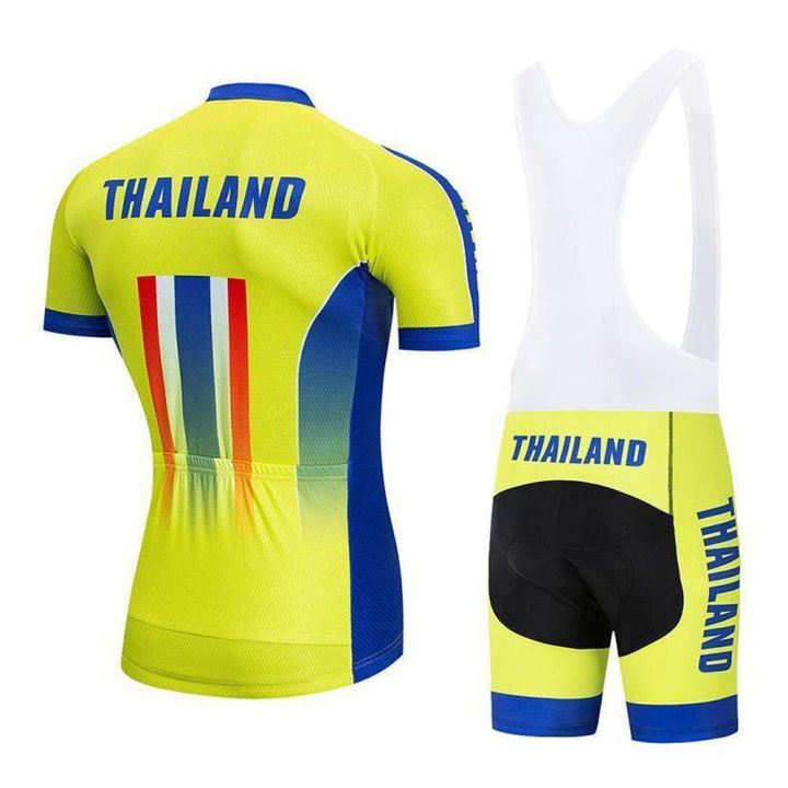 ชุดเสื้อปั่นจักรยานแขนสั้นสีเหลืองผู้ชายสไตล์ทีมชาติประเทศไทย