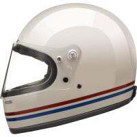 หมวกกันน๊อคเต็มใบ ทรงvintage ยี่ห้อ AMZ แบรนด์นำเข้าจากอเมริกา รุ่นROGUE HELMET - STRIPES RED/BLUE สีขาวครีม