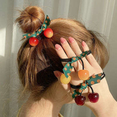 Cherry Elastic Headwear Womens Hair Accessories Bow Knot Hair Rope Cute Cherry Hair Ties Colorful Polka Dot Hair Accessories