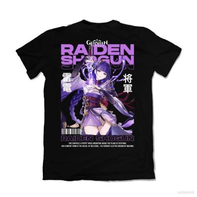 Genshin Impact - Raiden Shogun เสื้อยืดลำลอง Unisex, เสื้อยืดพิมพ์ลายตัวละครเกม Genshin, เสื้อแขนสั้น