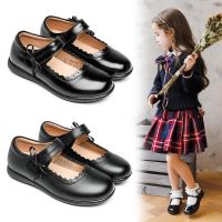 COD DSFGRTUTYIII Girls Black Leather Shoes Genuine Childrens Performance British Style Student Single