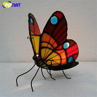 2021FUMAT Night Light Butterfly Stained Glass Candle Holder Atmosphere Light for Indoor Lighting Bedroom Bedside Tealight Holder