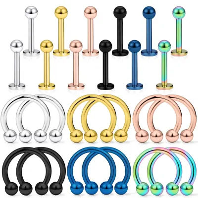 16G 14G Medical Steel Horseshoe Shaped Lip Ring Nose Bone Ear Nail Piercing Jewelry Suitable for Women and Men 6mm 8mm 10mm 12mm