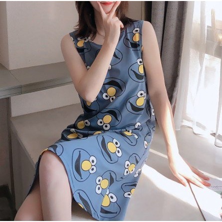 New Sales 2024] Đầm suông vải thun in hình tay ngắn kẻ sọc form rộng váy  mặc ở nhà dễ thương | Shopee Việt Nam