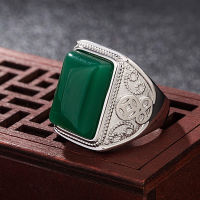 National style domineering mens Green Agate Ring mens green chalcedony ring simple fashion jewelry MBHW