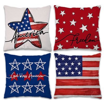 4Th of July Pillow Covers 18X18 Set of 4 America Independence Day Decorations Farmhouse Throw Pillows Decor Cushion Case