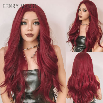 HENRY MARGU Colored Burdy Wavy Synthetic Wigs Long Wine Red Natural Wigs for Women Halloween Cosplay Party Heat Resistant Wig