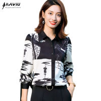 Black Printed Shirt Women Long Sleeve 2021 New Spring Retro Fashion Temperament Formal Chiffon Blouses Office Ladies Work Tops