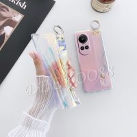 เคสมือถือสำหรับ OPPO Reno10 Pro Plus Pro + A58 A78 A98 5G 4G เคสสมาร์ทโฟนพร้อมสายรัดข้อมือซิลิโคนสีม่วงอ่อนฝาหลัง Reno 10 10Pro Reno10Pro +