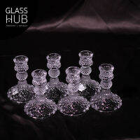 GLASS HUB( LYNX)  - Candle Stand 7433-1 - เชิงเทียนแก้ว เชิงเทียนคริสตัล ลายหนามขนุน (เซต 2 ใบ)