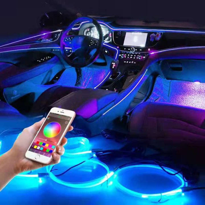 Led Car Interior Decorative Ambient Light Backlight EL Neon Strip RGB  Multiple Modes App Sound Control Auto Atmosphere Lamp 12v