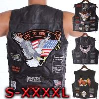 CODLiang Te s-4xl Harley motorcycle riding vest Leather vest Mens leather vest Embroidered badge street casual jacket vest
