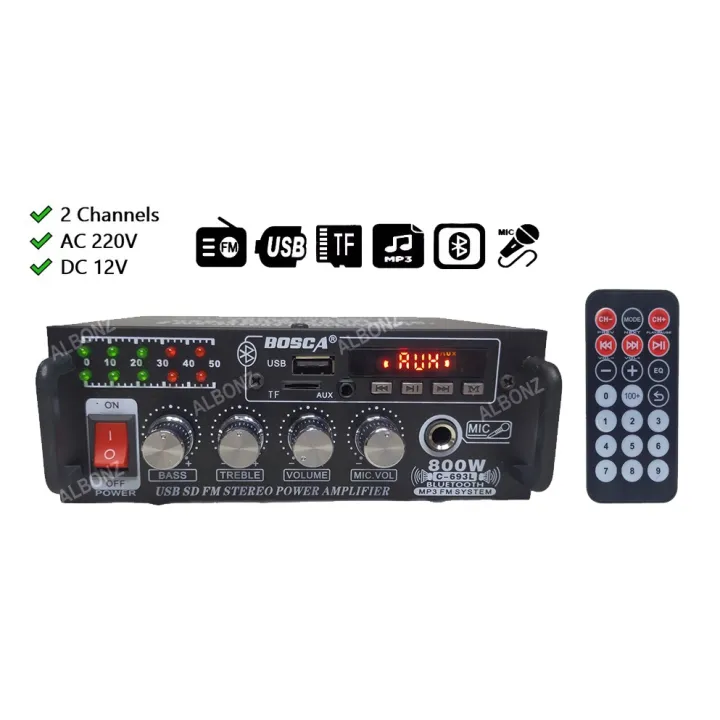 AC/DC Car Amplifier Bosca C-693L with Bluetooth/USB/TF/FM/Mic Hi-Fi ...