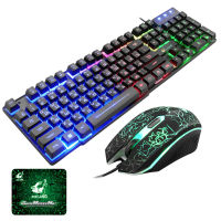 2022 T5 Rainbow Backlight Usb Ergonomic Gaming English Russian Keyboard And Mouse Set Office Entertainment Desktop Laptop