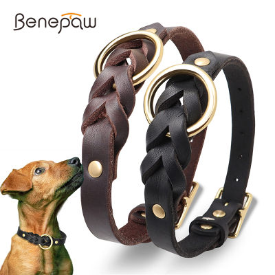 Benepaw สบายหนังแท้ปลอกคอสุนัขทนทานหนักนุ่มระบายอากาศถักปลอกคอสัตว์เลี้ยงสำหรับสุนัขขนาดใหญ่ขนาดกลาง