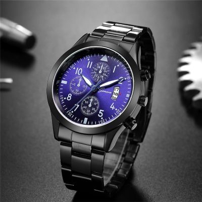 （A Decent035）GenevaMenMenBlack Stainless SteelFaceWatch MenWatches Reloj Hombre Horloge Heren