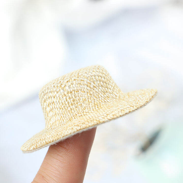 lowest-price-mh-2pcs-dollhouse-miniature-straw-hat-ตุ๊กตาตุ๊กตาหมวกตุ๊กตาตุ๊กตาบ้านเครื่องประดับมือ