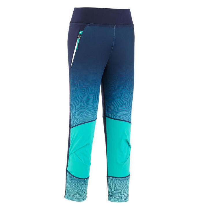 พร้อมส่ง-กางเกงเลกกิ้งสำหรับเด็กใส่เดินป่า-kids-hiking-leggings-mh500-7-15-years-turquoise-blue