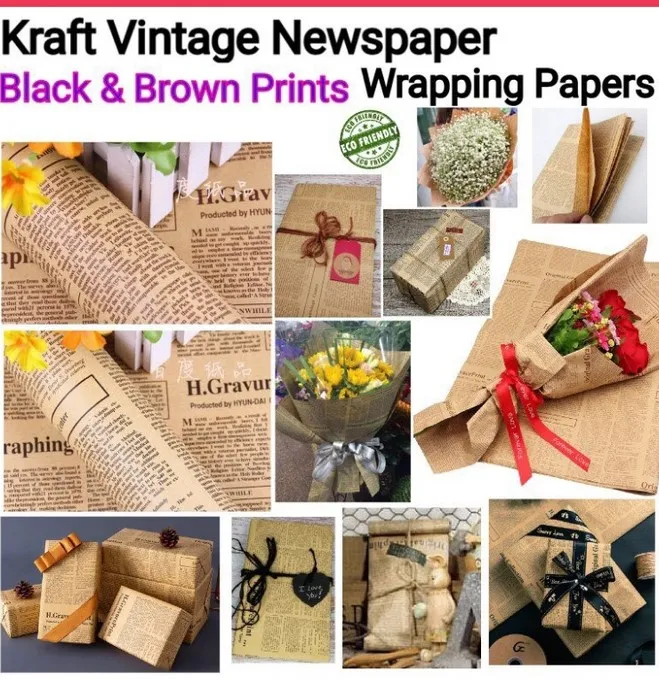 Kraft Vintage Newspaper Wrapping Paper (BLACK & BROWN Prints) Lazada PH