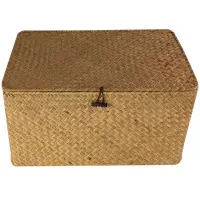 Handmade Straw Woven Storage Basket with Lid Makeup Organizer Storage Box Seagrass Laundry Baskets Rattan Jewelry Box