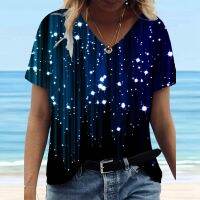 Retro Print T-Shirt New Personality Short-Sleeved Street Trend Fashion WomenS Tops Summer Beach Vacation Clothing