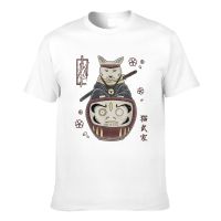 Top Quality Japanese Samurai Ninja Cat On Daruma Traditional Tattoo Creative Printed Cool Tshirt