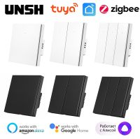 Tuya Zigbee EU UK Smart Light Switch Push Button Wall Switch Smart Life Control Works With Alexa Google Home Yandex Alice Power Points  Switches Saver