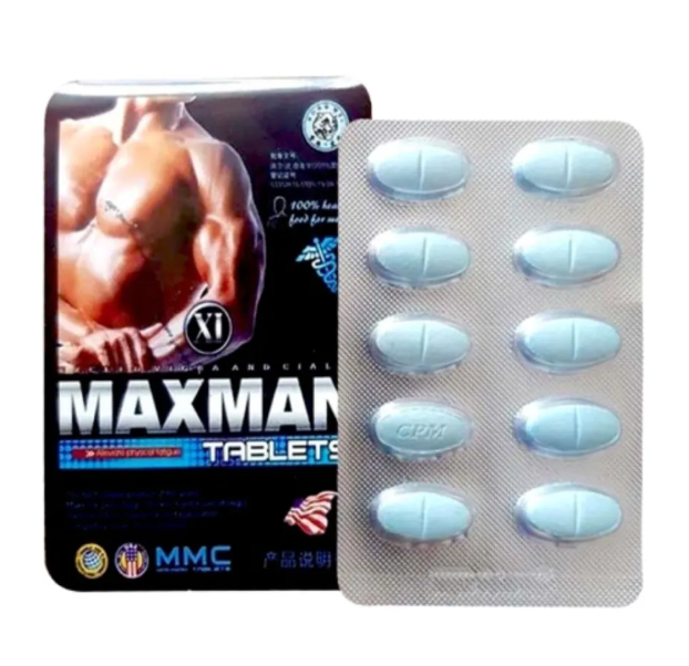 100% Original USA 10 Tablet MAXMAN Blue for Men Boost Erection Increase ...