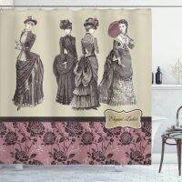 【CW】◐✔  Shower CurtainLadies Fashion History Handbag Feather Gloves Floral Design Baroque Curtains Set