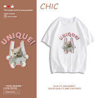 CHIC ผ้าฝ้ายแท้ สัตว์น่ารักพิมพ์เสื้อยืดแขนสั้น สบาย ๆ T0185