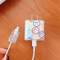 【CW】 2Pcs/Set USB Cable Protector Data Bite Fast Charging for iPhone 18/20W Winder Cord Cover Cartoon Smiley Capa