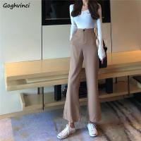 Women Casual Pants High Waist Wide Leg Button Ankle-length Solid Baggy Korean Style Ladies Chic Fashion Elegant Retro Harajuku