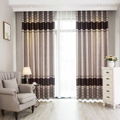 Semi-blackout Window Curtain Bedroom &amp; Sliding Glass Door Curtain Panel Geometric Stripe Curtain Thermal Insulated