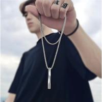 Fashion New silver Color Rectangle Pendant Necklace Men Trendy Simple Chain Men Necklace Jewelry Gift Wholesale