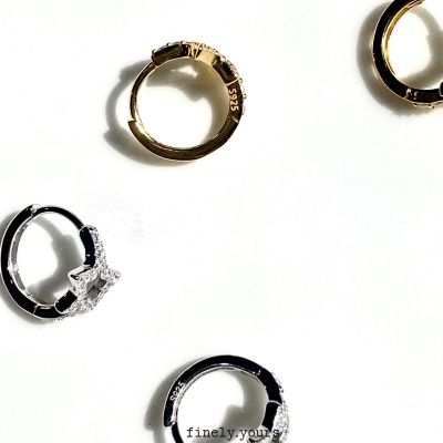 finely.yours 925 Stering Silver Jewelry| ต่างหูเงินแท้ 92.5% ประดับพลอยรูปดาว // Star Hoop Earrings บริการเก็บเงินปลายทาง