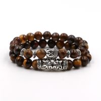 YIZIZAI 2Pcs/Set Tibetan Buddha Head Bracelet Jewelry Natural Stone Bead Bracelets Men Women Lava Onyx Turquoises Jewellry Gift