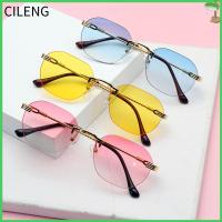 CILENG UV400ทองแฟชั่นผู้หญิงเฉดสีแว่นกันแดดกรอบโลหะเอียงไร้ขอบเลนส์แว่นตากันแดด