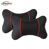 Car Accessories Pillow Support Seat Headrest Neck Pillows PU Leather Knitted Easy Clean Ventilate Comfortable 2PCS