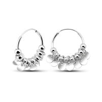 Silverthai  20mm Hoop earrings with beads and round charms silver ,  ต่างหูห่วงเงิน 925 พร้อมจี้ห้อย , Silver earring , Silver Hoop Earrings