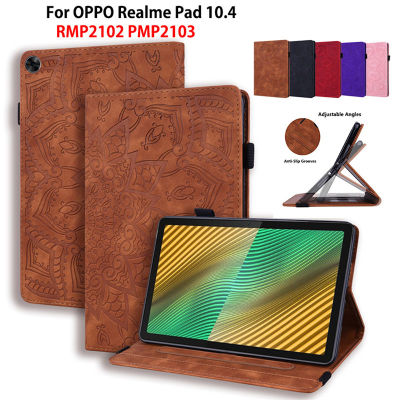 เคสแท็บเล็ตสำหรับ OPPO Realme Pad 10.4นิ้ว2021 RMP2102 RMP2103เคสกระเป๋าสตางค์ปากกาสล็อต3D เคสหนังแบบตั้งได้เคสพับ
