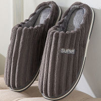 Men House Indoor Slippers Striped Gingham Plush Cotton Shoes Male Fluffy Simple Indoor Slipper Suede Bedroom Warm Slides 2022