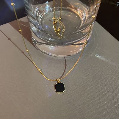 [COD] Ins style niche design necklace black square pendant clavicle chain net red fashion all-match temperament wholesale