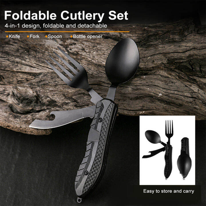 Gb 4 In 1 Portable Folding Utensils Stainless Steel Foldable Spoon Fork