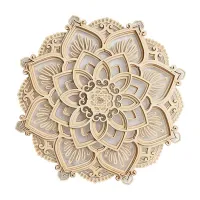 LED Night Light Modern Wall Decor with USB Ports Elegant Wooden Mandala Hanging MDF Panels Lamp Decoration