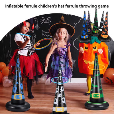 Inflatable หมวกแม่มดเกมขว้างห่วงสำหรับเด็กฮาโลวีน Party ของเล่นเป่าลมชุด Inflatable หมวกแม่มด S และแหวนสำหรับเด็ก