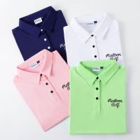 2023MALBON Womens Short Sleeve Golf Shirt Autumn and Winter Comfortable Sports Polo Shirt Womens Quick Dried Golf Shirt